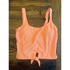 Ninety Nine Orange Floral Jacquard Sleeveless Tie Front Swim Top Size Medium